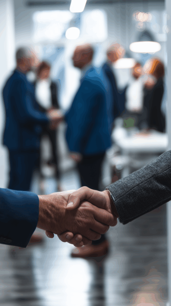 Uścisk dłoni dwóch osób w garniturach jako symbol udanej współpracy i zaufania